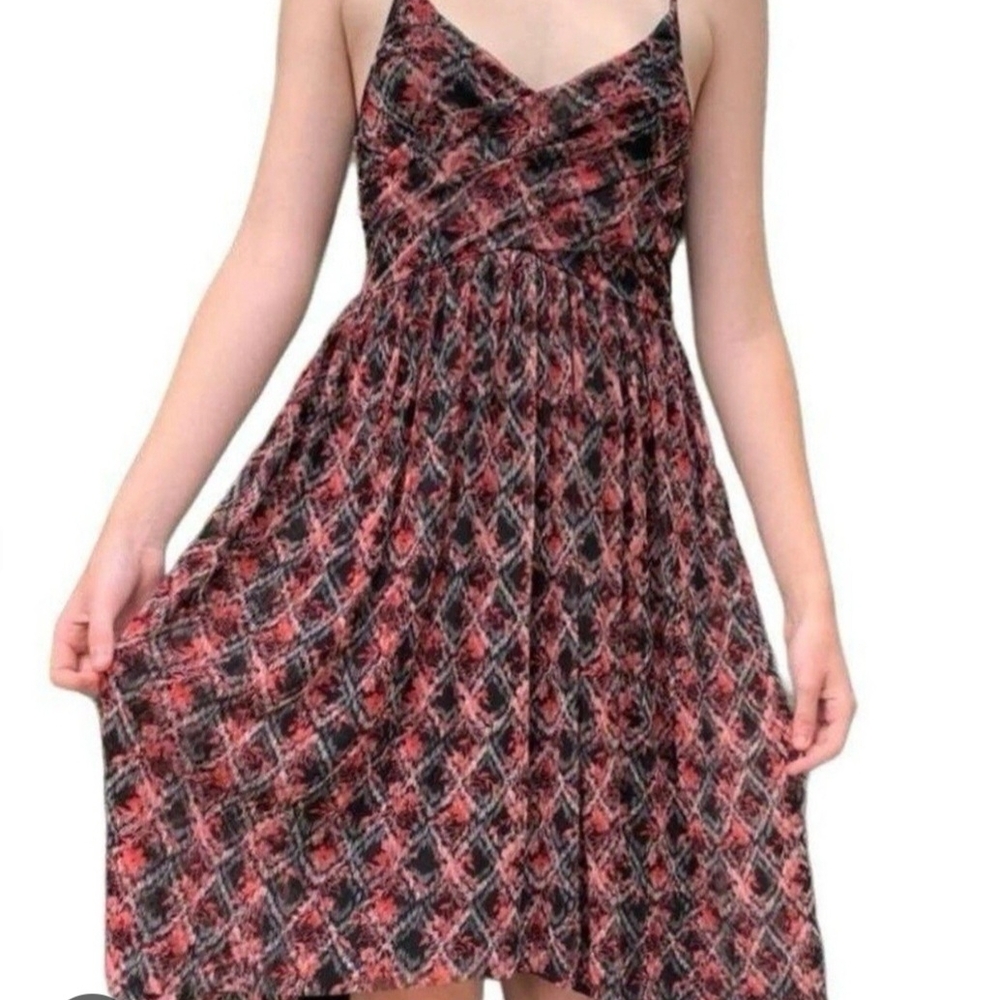 Free People Red and Black Ruched Midi Sundress High Low Size Large - Picture 2 of 7